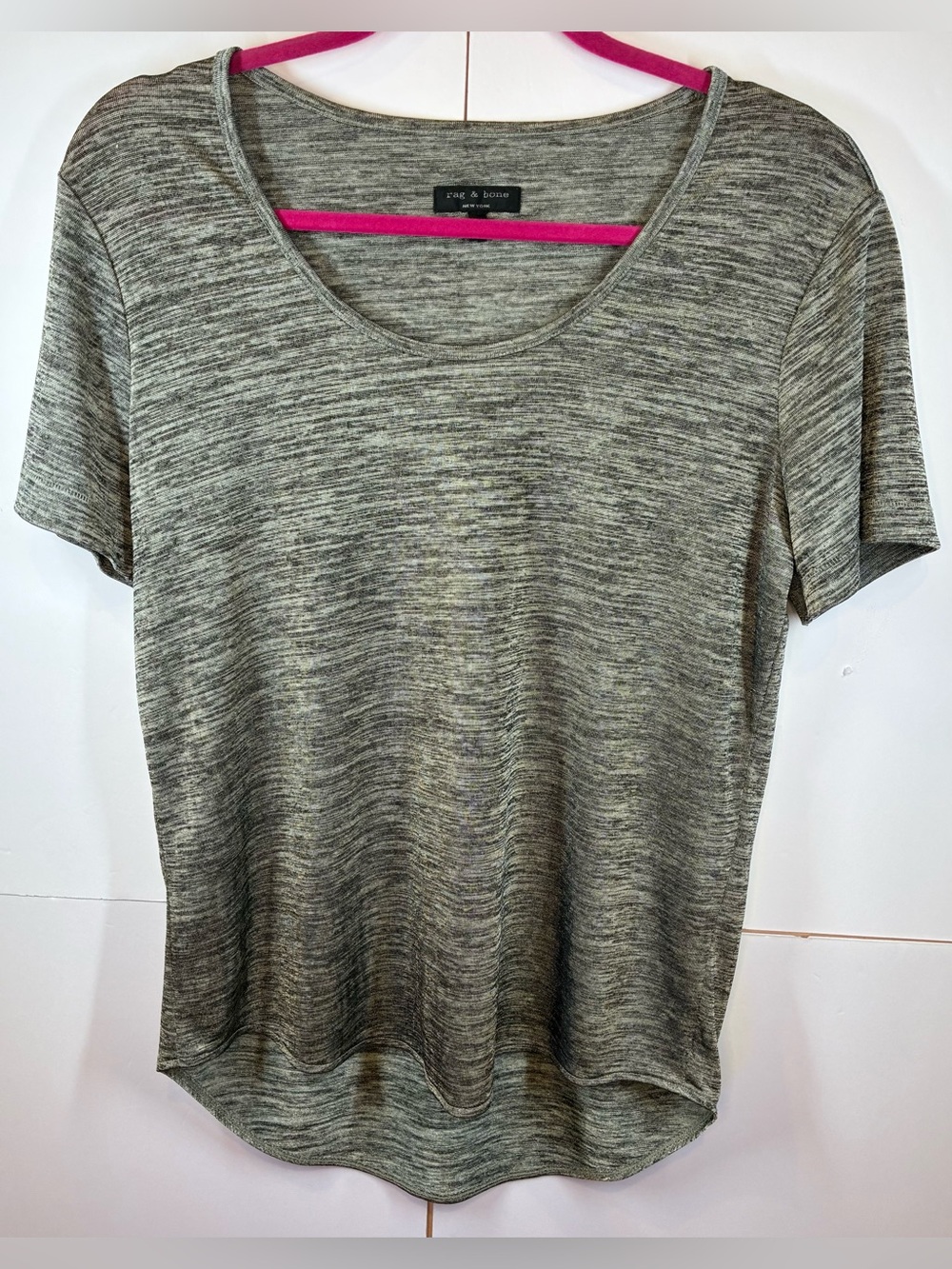 Rag & Bone Heather Gray Short Sleeve Scoop Neck Tee Top Size Large